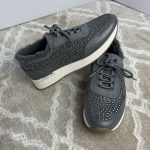 Kenneth Cole Reaction "Cari Cozy" Wom 7.5 M Gray Sequin Fur-lined Sneakers Good